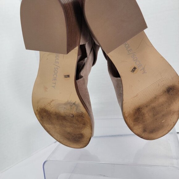 Sole Society Womens 8 So Tracy Leather Peep Toe Ankle Bootie Tan Neutral Casual - Picture 9 of 10